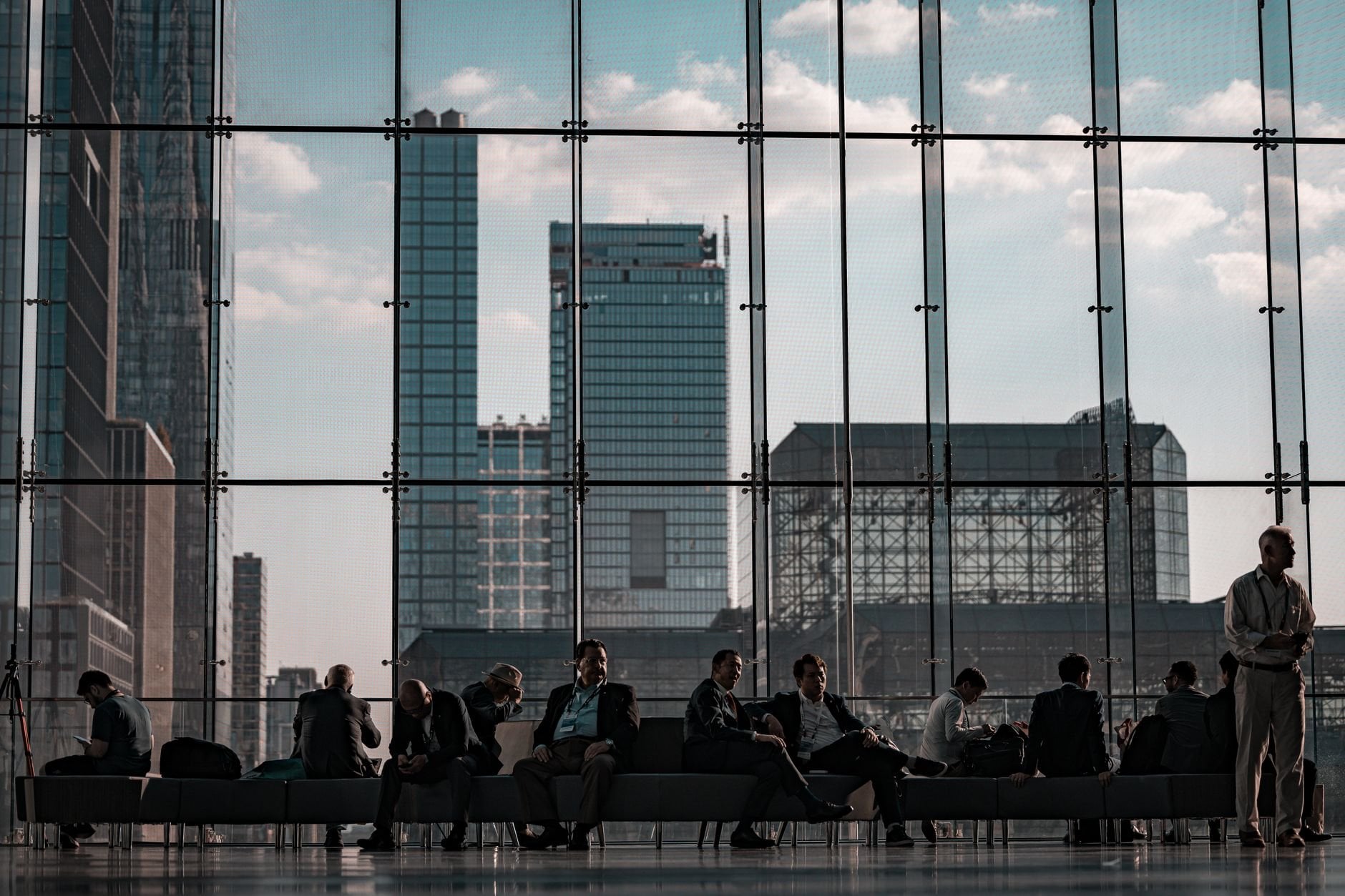 Business professionals at a modern city venue
